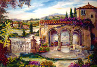 Warm Tuscan Villa overlooking vineyard, roman cypress
